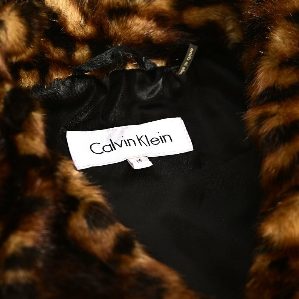 CALVIN KLEIN Rich Brown & Black Faux Fur Sleeveless Vest with Pockets - Large - Picture 3 of 7